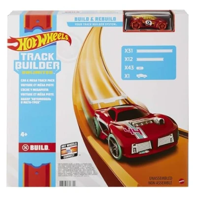 Imagen de Hot Wheels Coche y Megapista, Accesorios para Pistas de Juguete niños +4 años, Incluye 43 Conectores un Total 12 Metros Rectas, FTL69