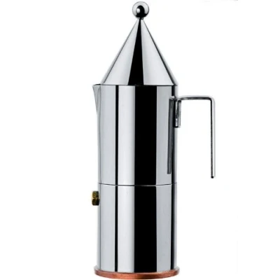 Imagen de ALESSI La conica 90002/6 Cafetera para Café Exprés de Diseño, Acero Inoxidable y Fondo en Cobre, Plateado, 3 Tazas