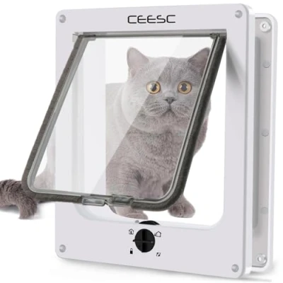 Imagen de CEESC Aleta Grande para Gatos (tamaño Exterior 29,5 x 24,5 cm), Puerta giratoria Mascotas con Bloqueo de 4 vías y Perritos Circunferencia