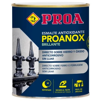 Imagen de Esmalte antioxidante directo sobre óxido BRILLANTE. Negro RAL 9005. 250 ML. Pintar hierro y sin necesidad de imprimación. PROANOX.