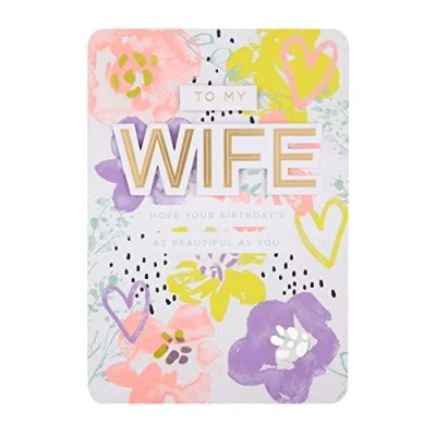 Imagen de Hallmark Tarjeta de cumpleaños para esposa diseño floral contemporáneo con texto en 3D