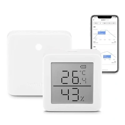 Imagen de SwitchBot WiFi Termómetro higrómetro y concentrador mini, sensor de humedad digital Bluetooth con alerta inteligente almacenamiento datos, pantalla LCD termohigrómetro
