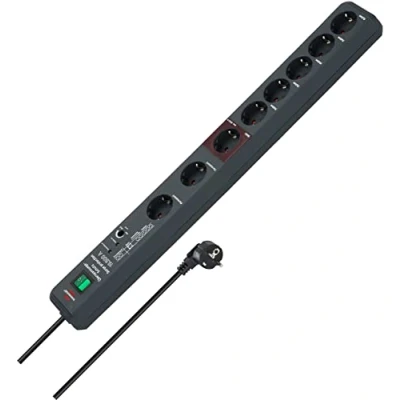 Imagen de Brennenstuhl Secure Tec regleta enchufes con 8 Tomas de Corriente, protección contra sobretensión y función Main Follow (Cable 3m, Interruptor) Antracita