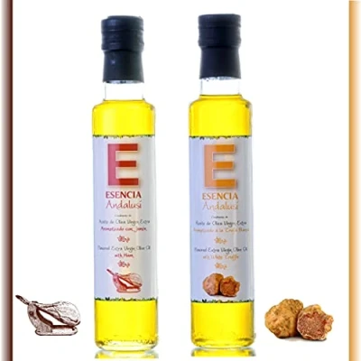Imagen de Aceite de oliva Virgen Extra Aromatizado, aromatizado,Aceite Picante, Aromatizado Trufa, jamón, Limón, Naranja, Albahaca, Botellas 250 ml (Trufa Blanca Jamón)