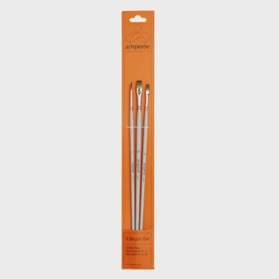 Imagen de Amperse Set de 3 Pinceles para Pintura Acrílica con Punta Redonda y Plana