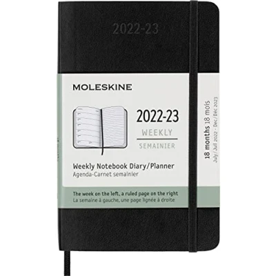 Imagen de Moleskine Agendas de 18 meses 2022 2023, Agenda Semanal Bolsillo con Tapa Blanda y Cierre Elástico, Tamaño 9 x 14 cm, Color Negro