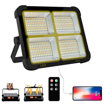 Imagen de Foco LED Recargable, Bateria 100W Con Control Remoto/Panel Solar/ 4 Modos de Luz/Batería Externa 16500mAh/ Base Magnética para Camping, Trabajo, Pesca