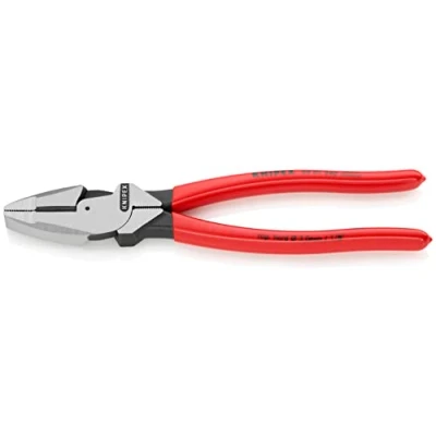 Imagen de Knipex Alicate universal de fuerza &quot;Lineman&quot; modelo americano negro atramentado, recubiertos plástico antideslizante 240 mm (cartulina autoservicio/blíster) 09 01 SB