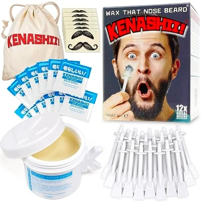 Imagen de Wax Kit 100 g, 24 Applicators The Original and Best Nose Ear Hair Removal from Kenashii Nasal Waxing For Men Women 12 Applications Balm Wipes Mustache Guards