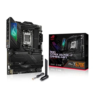 Imagen de ASUS ROG Strix X670E F Gaming WiFi Placa Base ATX (AMD Ryzen AM5, VRM de 16 + 2 Fases, DDR5, 4 Ranuras M.2, USB 3.2 Gen x 2, PCIe 5.0, 6E, AI Cooling II y Aura Sync)
