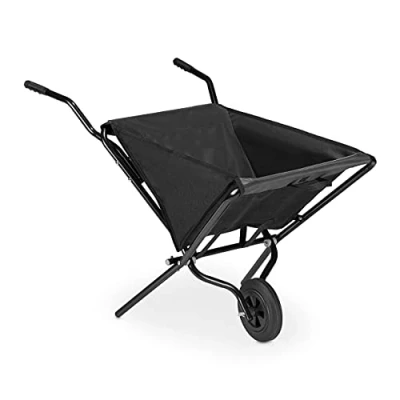 Imagen de Relaxdays Carretilla Plegable, Carro con Ruedas de Goma Maciza, Acero y Poliéster, 46 litros, 70 x 112 67 cm, Negro