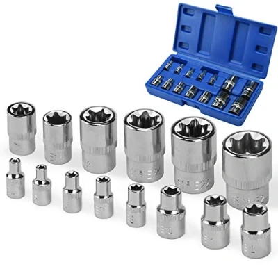 Imagen de Drado Juego de 14 llaves Torx E4 E24 hembra en carril 1/4 &quot;1/2&quot; 3/8&quot; E Type tuercas inserción