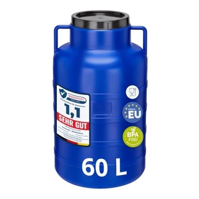 Imagen de Garronda 60 litros Barril alimentario, depósito de Agua, Boca Ancha en HDPE y sin BPA, tonel jardín, contenedor Alimentos para Animales, Universal GD 0078 (Twist Off, Azul)