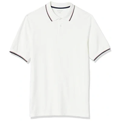 Imagen de Amazon Essentials Polo en Piqué de Algodón con Corte Regular (Disponible Talla Grandes y Largos Especiales) Hombre, Blanco Twin Stripe, XS