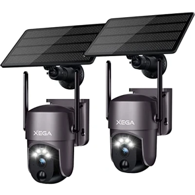 Imagen de Xega Cámara de Seguridad Solar Inalámbrica para Exteriores 2 Piezas, 2K Vigilancia con Wi Fi la del Hogar, Visión Nocturna, Detección Personas PIR/IA, Audio Bidireccional