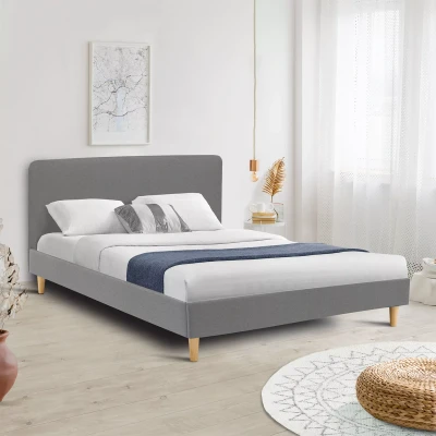 Imagen de IDMarket Balta Cama doble escandinava con cabecera y somier de 160 x 200 cm, tejido gris claro