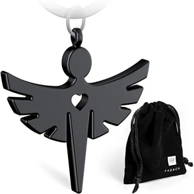 Imagen de FABACH Llavero de ángel la guarda con corazón, elegante colgante metal en plata, oro, oro rosa, negro, amuleto suerte para coche, carné conducir, 2xgold (matt), 2 dorados (mate)