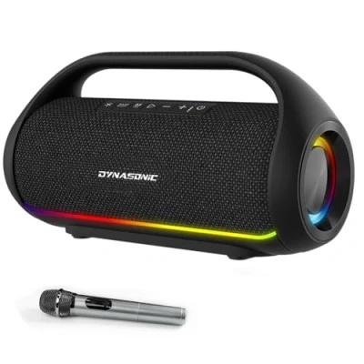 Imagen de DYNASONIC S90 Altavoz Bluetooth portatil IPX7 Waterproof. Exterior inalambrico. Wireless Stereo. Reproductor de Sonido Potente con Luces led incorporadas. Micro SD, USB.