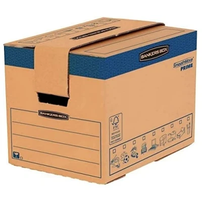 Imagen de BANKERS BOX SmoothMove Cajas de transporte y mudanza súper resistentes, doble espesor, con asas, no necesita cinta embalar, montaje automático FastFold, 37.5 litros, 30 x 40.5 cm, pack 5