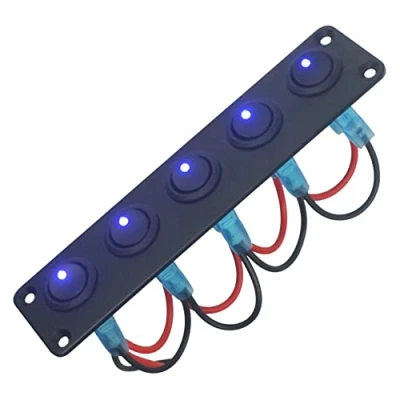 Imagen de FanPaYY 5 Gang Panel de Interruptores Basculantes 12V / 24V Universal Interruptor la Palanca 3 Pin Encendido Apagado for Coche Camión Barco Marino Azul