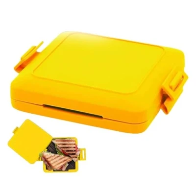 Imagen de 2024 Sandwichera para microondas, tostadora de queso a la parrilla con correas silicona ajustables, sin electricidad, inalámbrica (amarillo)