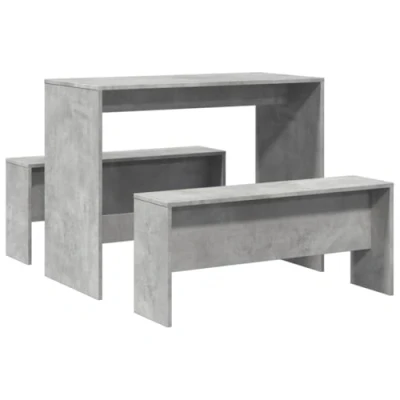 Imagen de vidaXL Mesa y Bancos de Comedor 3 pzas Madera ingeniería Gris hormigón, Juego Comedor, con Banco,