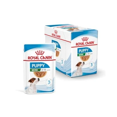 Imagen de ROYAL CANIN Mini Puppy Paquete Doble 2 x 12 85 g Comida húmeda para Cachorros pequeños hasta los 10 Meses de Vida Trocitos Finos en Salsa Textura Suave Dientes Leche