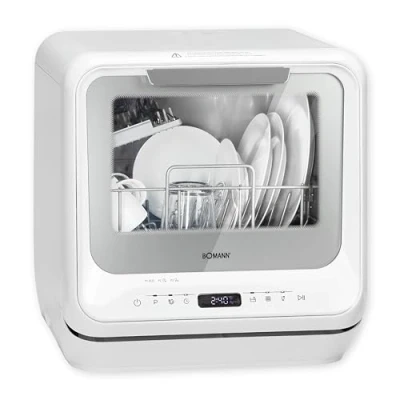 Imagen de Bomann TSG 757010 Mini lavavajillas con o sin conexión de agua 5 programas Depósito 5L e iluminación interior 2 niveles chorro Blanco