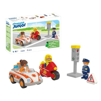 Imagen de PLAYMOBIL Junior 71692 Héroes del día a día, Incluye Doctora, Bombero y Oficial de policía, Juguete sostenible Hecho plásticos Base Plantas, Juguetes para niños niñas Partir 1 año