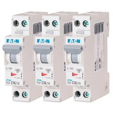 Imagen de EATON 264746 PLG4 C16/1N DISYONCTOR MODULAR PH/N Blanco MANETA GRISE 1P+N/16 A CURVA C Conexión de tornillo 3 disyuntores
