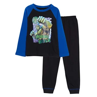 Imagen de Marvel Pijama de Hulk para niños, diseño Los Vengadores, conjunto 2 piezas, Negro, 5 6 Years