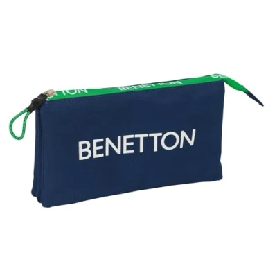 Imagen de Safta Benetton Green Portatodo Triple, Estuche Infantil, Niño, Ideal para Niños en Edad Escolar, Cómodo y Versátil, Calidad Resistencia, 22x3x12 cm