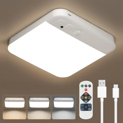 Imagen de Kambo Plafon LED Techo con Sensor de Movimiento Dimmable Lampara Modernos Plafón Mando a Distancia Luz USB Recargable para Cocina Garaje Dormitorios