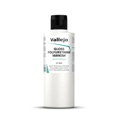 Imagen de Vallejo Gloss Polyurethane Varnish 200 Ml. Barniz de Poliuretano Brillante para Aplicación con Pincel o Aerógrafo. Protección Duradera y Muy Resistente Figuras Maquetas