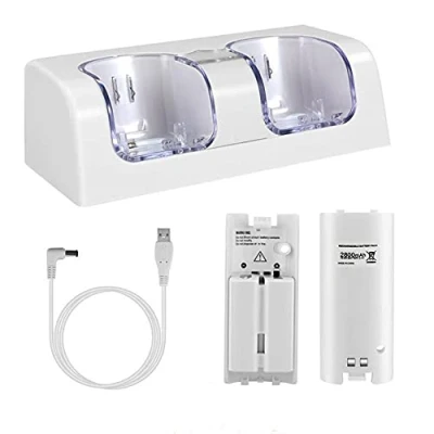 Imagen de OSTENT Charger Dock Station + 2 Paquetes de baterías compatibles con el Mando a Distancia Nintendo Wii Color Blanco