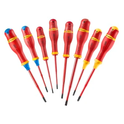 Imagen de FACOM Juego de 8 Destornilladores Aislados 1000V Slim Borneo, Tratamiento Térmico, Mango Soft Grip, Tri Coating, Marcado Láser, Ergonomía Optimizada, ATB.J8TVE