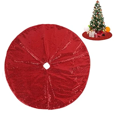 Imagen de Falda Árbol Navidad,Alfombra de arbol Navidad,Pie Navidad, Alfombra Lentejuelas para Decoración 90cm (Rojo)