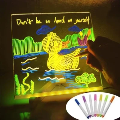 Imagen de Tablero de Mensajes LED Luminoso, Pizarra con Luminosa, Notas Acrílico Transparente LED, Escritura Luminoso Bricolaje Soporte (20x20 cm)