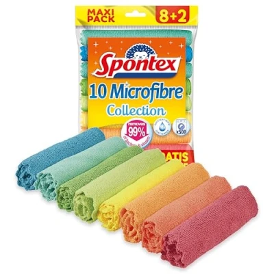 Imagen de Spontex Paños de Microfibra Multiuso 8 + 2 Gratis, 1 Paquete Multicolores