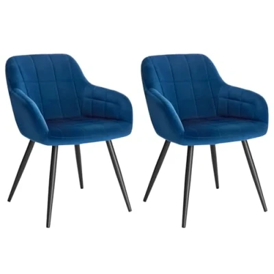 Imagen de WOLTU 2 x Sillas de Comedor Nordicas Estilo Vintage Juego 2, Silla Cocina Tapizada con Reposabrazos Tapizadas Terciopelo, Estructura Metal, Azul BH93bl