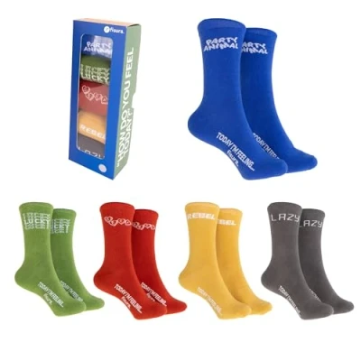 Imagen de Fisura Calcetines divertidos “feel today. Pack de 5 unisex. originales hombre. algodón estampados.