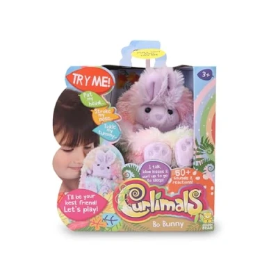 Imagen de Curlimals Conejo Bo Arcoíris, Mascota interactiva Multicolor, con Movimiento y + de 45 Sonidos, se enrolla esconde en tu Mano, para niños niñas Desde 3 años