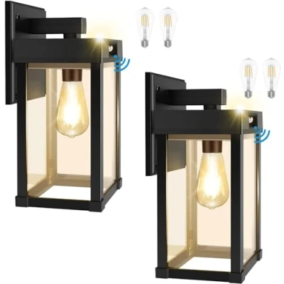 Imagen de COLBOR Farolas Solares Exterior , Luz Solar Jardin con 3 Modos Sensor de Movimiento Impermeable IP65 Foco Decorativo 2 Pieza para Garaje Jardín Patio, Farola