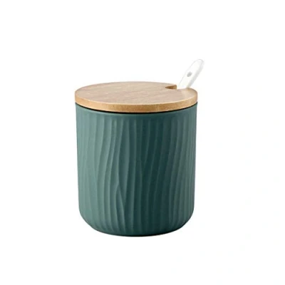 Imagen de OnePine 300ml Azucarero, azucarero de cerámica azúcar pot con tapa bambú y cuchara, perfecto para la cocina