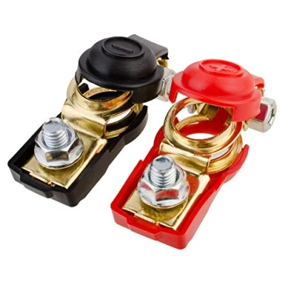 Imagen de GTIWUNG Positivo Negativo Auto Car Vehicle Clips Terminal de la batería Abrazadera Clip Conectores Sin plomo Tamaño Ajustable con Aislamiento Cubiertas Protectoras 1 Par, Rojo negro