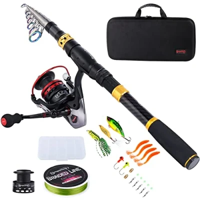 Imagen de Caña de pescar giratoria y carrete Sougayilang portátil telescópica con maletín transporte para viajes pesca en agua dulce salada 2.1M 6.89FT BFishing Full Kits with Carrier CaseStyle 2