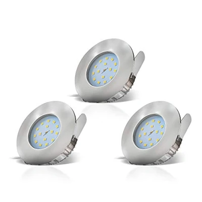 Imagen de 3x5W LED Focos empotrables ultrafino de baño IP44 Ø75mm I blanco cálido 3000K 400lm profundidad 30mm color níquel mate Downlight