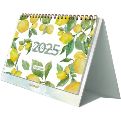 Imagen de Calendario 2025 Sobremesa Mensual Enero a Diciembre, Español e Inglés, Tamaño 21,5 x 15,5 cm, Con plannings mensuales y anual, Cierre Anillas Doble Wire’o Takenote Agatha