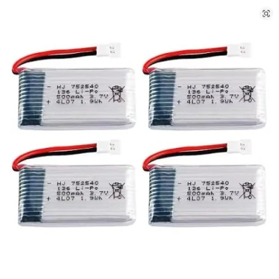 Imagen de YUNIQUE GREEN CLEAN POWER Juego de 4 Baterías LiPo 3.7V 500mAh Recargables Compatibles con Drones RC Syma X5, Cheerson CX 30W, Skytech M68, Wltoys F949 Dimensiones 45x25x9mm, Plata