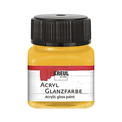 Imagen de KREUL 79204 pintura acrílica brillante, tarro de 20 ml en amarillo oscuro, lisa brillante para colorear y hacer manualidades, a base agua, resistente la saliva